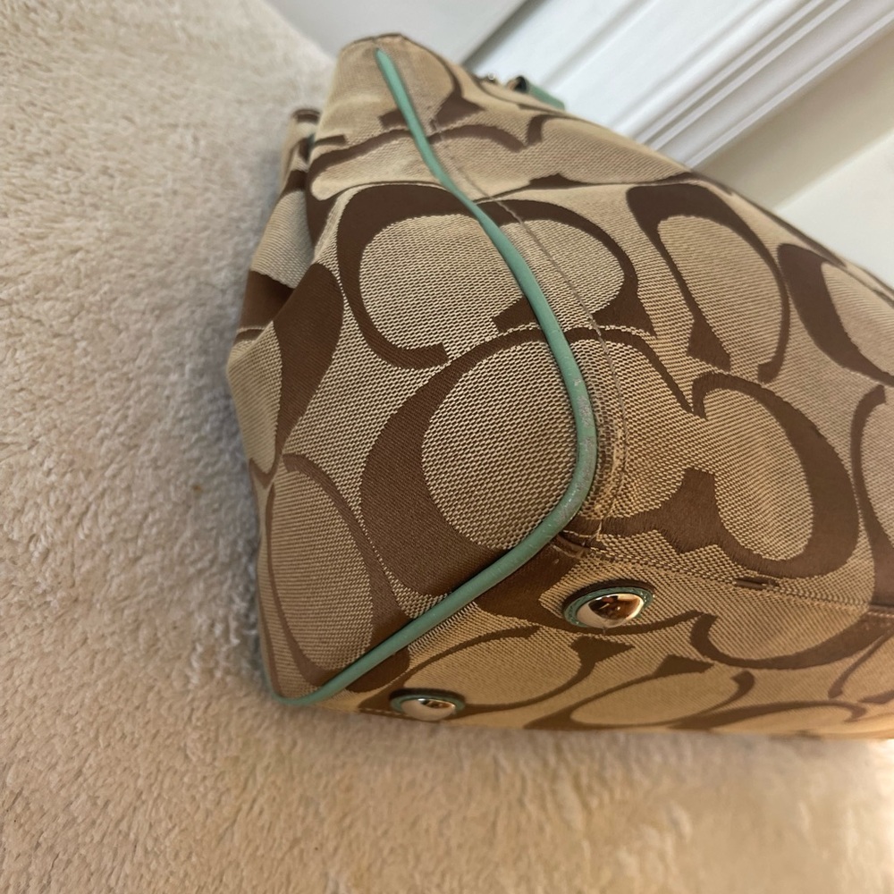 Coach Brown and Green Signature Tote Bag - Picture 9 of 13